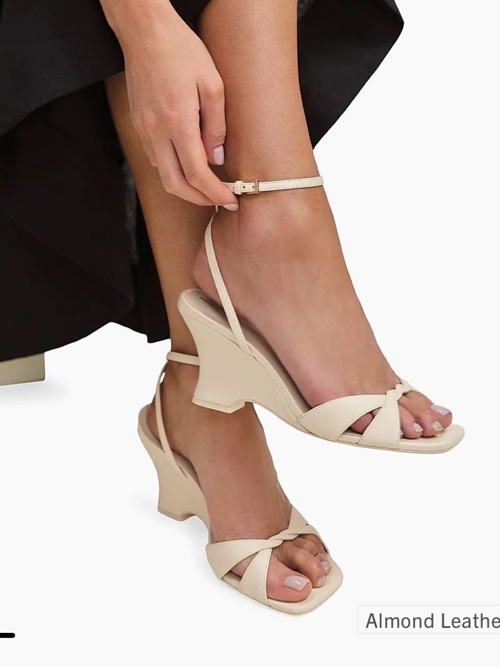 Reformation Almond Leather Knot-Strap Wedge Sandals